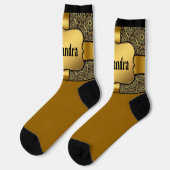 Name hinzufügen, Goldener Schild auf goldenem Band Socken (Linkes Detail)