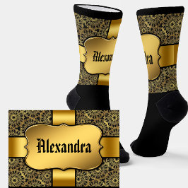 Name hinzufügen, Goldener Schild auf goldenem Band Socken