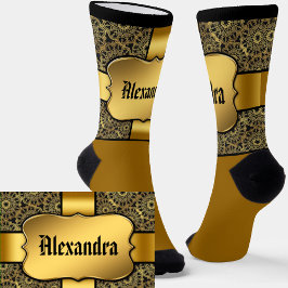 Name hinzufügen, Goldener Schild auf goldenem Band Socken