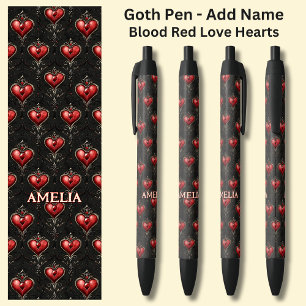 Name hinzufügen Gothic Blood Red Valentines Hearts Kugelschreiber