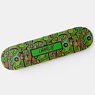 Name hinzufügen, grünbraune Graffiti-Skateboard Skateboard