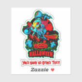 Name hinzufügen, Hexe Broomstick Cauldron Pumpkins Aufkleber (Blatt)