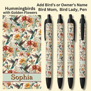 Name hinzufügen, Hummingbirds mit goldenen Blume Kugelschreiber