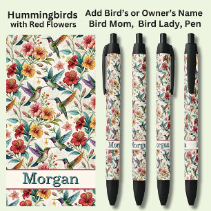 Name hinzufügen, Hummingvögel mit roten Blume Kugelschreiber
