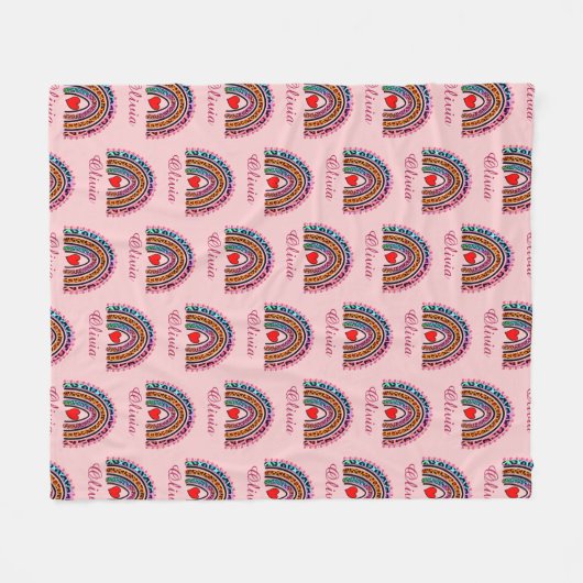Name hinzufügen, Leopard Boho Regenbogen Rosa Herz Fleecedecke (Vorderseite (Horizontal))
