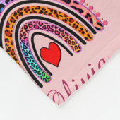Name hinzufügen, Leopard Boho Regenbogen Rosa Herz Fleecedecke (Ecke)