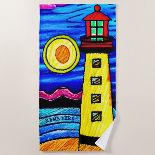Name hinzufügen, Leuchtturm in der Sonne, Rot Gelb Strandtuch (Vorderseite)