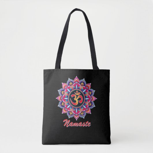 Name hinzufügen, Mandala mit OM-Symbol auf schwarz Tasche (Vorderseite)