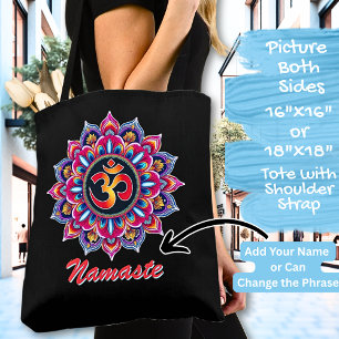 Name hinzufügen, Mandala mit OM-Symbol auf schwarz Tasche