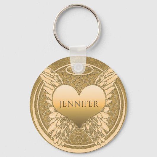 Name hinzufügen | Memorial | Gold Angel Wings Schlüsselanhänger (Vorderseite)