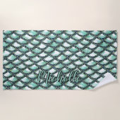 Name hinzufügen, Mermaid Aqua Scales Pearl Silver  Strandtuch (Vorderseite)