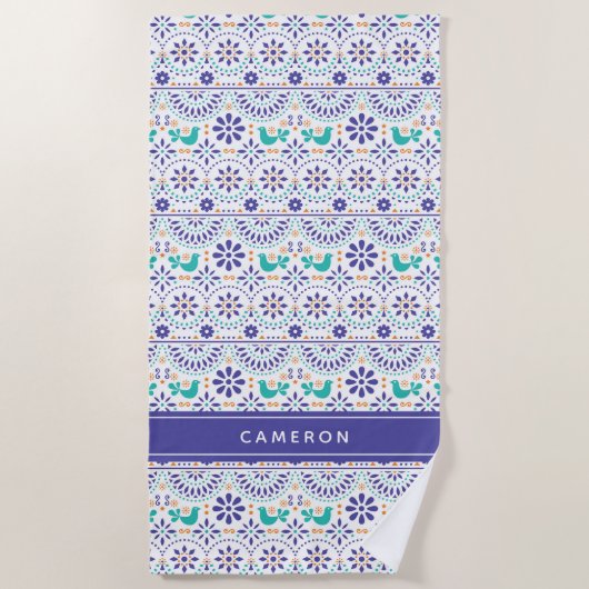 Name hinzufügen| Mexikanisches Vogelzelt Strandtuch (Vorderseite)