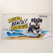 Name hinzufügen, Miniatur Schnauzer Splashing Wave Strandtuch (Vorderseite)