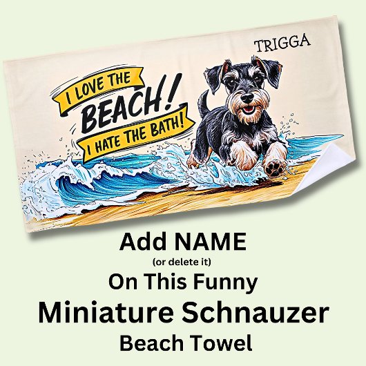 Name hinzufügen, Miniatur Schnauzer Splashing Wave Strandtuch