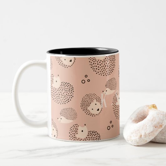 Name hinzufügen| Modernes Niedliches Igel Muster Zweifarbige Tasse (Mit Donut)