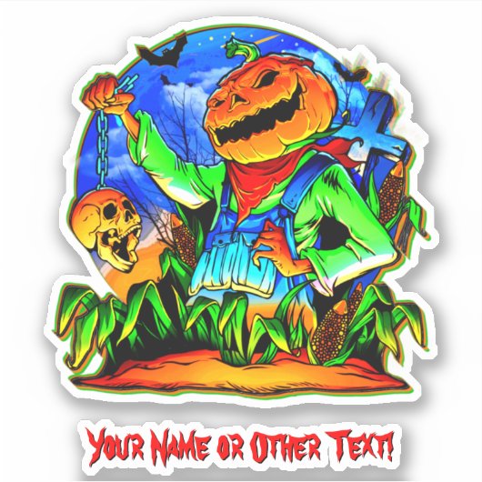 Name hinzufügen, Monster Pumpkin Kopf Skull auf Ke Aufkleber (Vorderseite)
