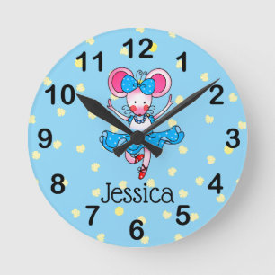Name hinzufügen: niedliche Ballerina Runde Wanduhr