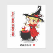 Name hinzufügen, Niedliche kleine Girl-Hexe mit Ca Aufkleber (Blatt)