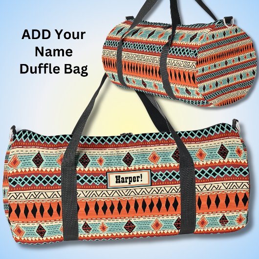 Name hinzufügen, Orange Aqua Brown Geometric Weste Duffle Bag