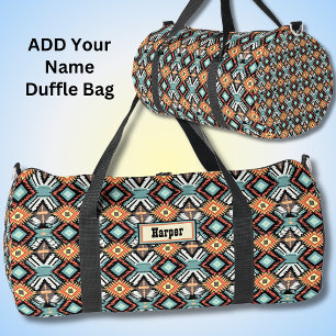 Name hinzufügen, Orange Aqua Brown Geometric Weste Duffle Bag