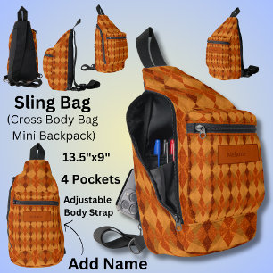 Name hinzufügen, orange braune Herbstsonnenklänge  Crossbody Bag