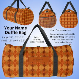 Name hinzufügen, orange braune Herbstsonnenklänge Duffle Bag