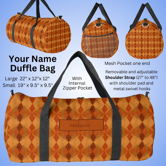 Name hinzufügen, orange braune Herbstsonnenklänge  Duffle Bag