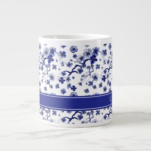 Name hinzufügen| Oriental Sakura Branch Pattern Jumbo-Tasse (Vorderseite)
