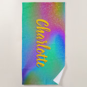 Name hinzufügen, Pastel Rainbow Aqua Pink Yellow S Strandtuch (Vorderseite)