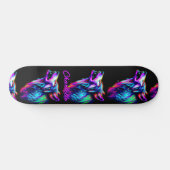 Name hinzufügen, Rosa blauer Neon Wolf Skateboard (Horizontal)