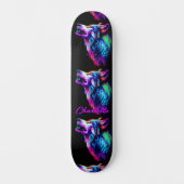 Name hinzufügen, Rosa blauer Neon Wolf Skateboard (Vorderseite)