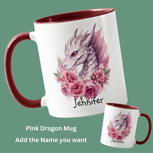 Name hinzufügen, Rosa Drache mit Blume Tasse