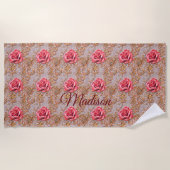 Name hinzufügen, Rose Gold Lace Rose Strandtuch (Vorderseite)