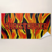 Name hinzufügen, rote Orange Feuer Flammen auf sch Strandtuch (Vorderseite)