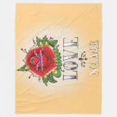 Name hinzufügen Rote Rose Tattoo-LIEBE ändern Fleecedecke (Vorderseite)