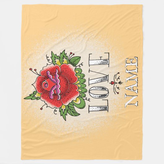 Name hinzufügen Rote Rose Tattoo-LIEBE ändern Fleecedecke (Vorderseite)