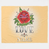 Name hinzufügen Rote Rose Tattoo-LIEBE ändern Fleecedecke (Vorderseite (Horizontal))