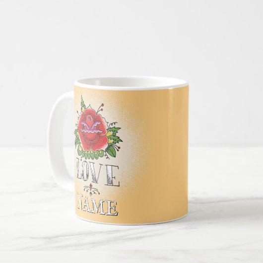 Name hinzufügen Rote Rose Tattoo-LIEBE ändern Kaffeetasse (Vorderseite Links)