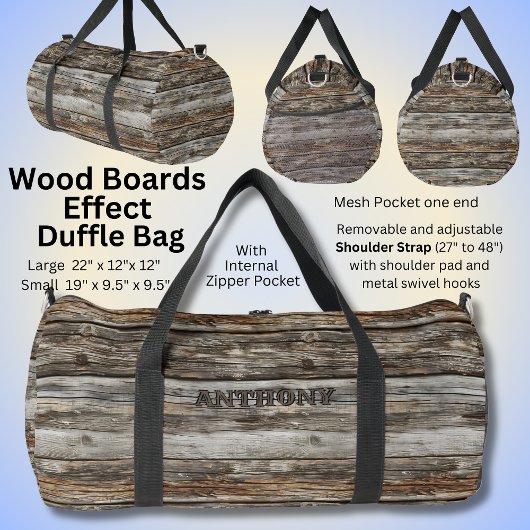 Name hinzufügen, rustikales Holz Duffle Bag