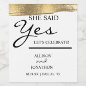 Name hinzufügen Sie sagte Ja Gold Glitzer Verlobun Weinetikett (Einzelnes Label)