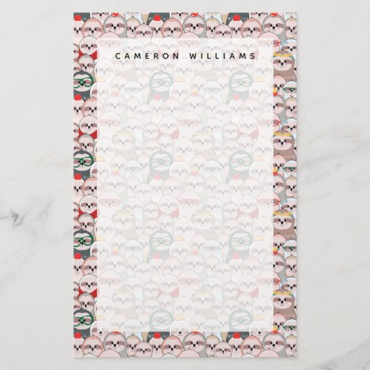 Name hinzufügen| Sloth Comic Pattern Briefpapier (Vorderseite)