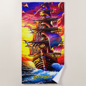 Name hinzufügen, Stylisierte braune Piratenschiff Strandtuch (Vorderseite)