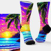 Name hinzufügen, Stylized Beach Sunset mit Palm Tr Socken