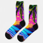 Name hinzufügen, Stylized Beach Sunset mit Palm Tr Socken (Linkes Detail)