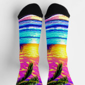 Name hinzufügen, Stylized Beach Sunset mit Palm Tr Socken (Oben)
