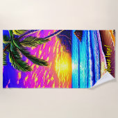 Name hinzufügen, Stylized Beach Sunset mit Palm Tr Strandtuch (Vorderseite)