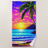 Name hinzufügen, Stylized Beach Sunset mit Palm Tr Strandtuch (Vorderseite)