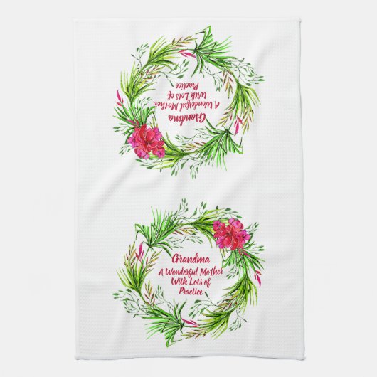 Name hinzufügen Text Großmutter Rosa Floral Boho Geschirrtuch (Vertikal)