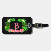 Name hinzufügen, tropisch-grüne rosa Blume auf sch Gepäckanhänger (Vorderseite horizontal)