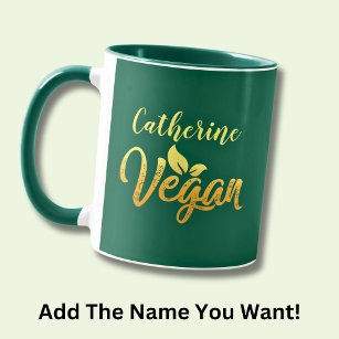 Name hinzufügen, Vegane Word-Gelbe Goldtypografie  Tasse